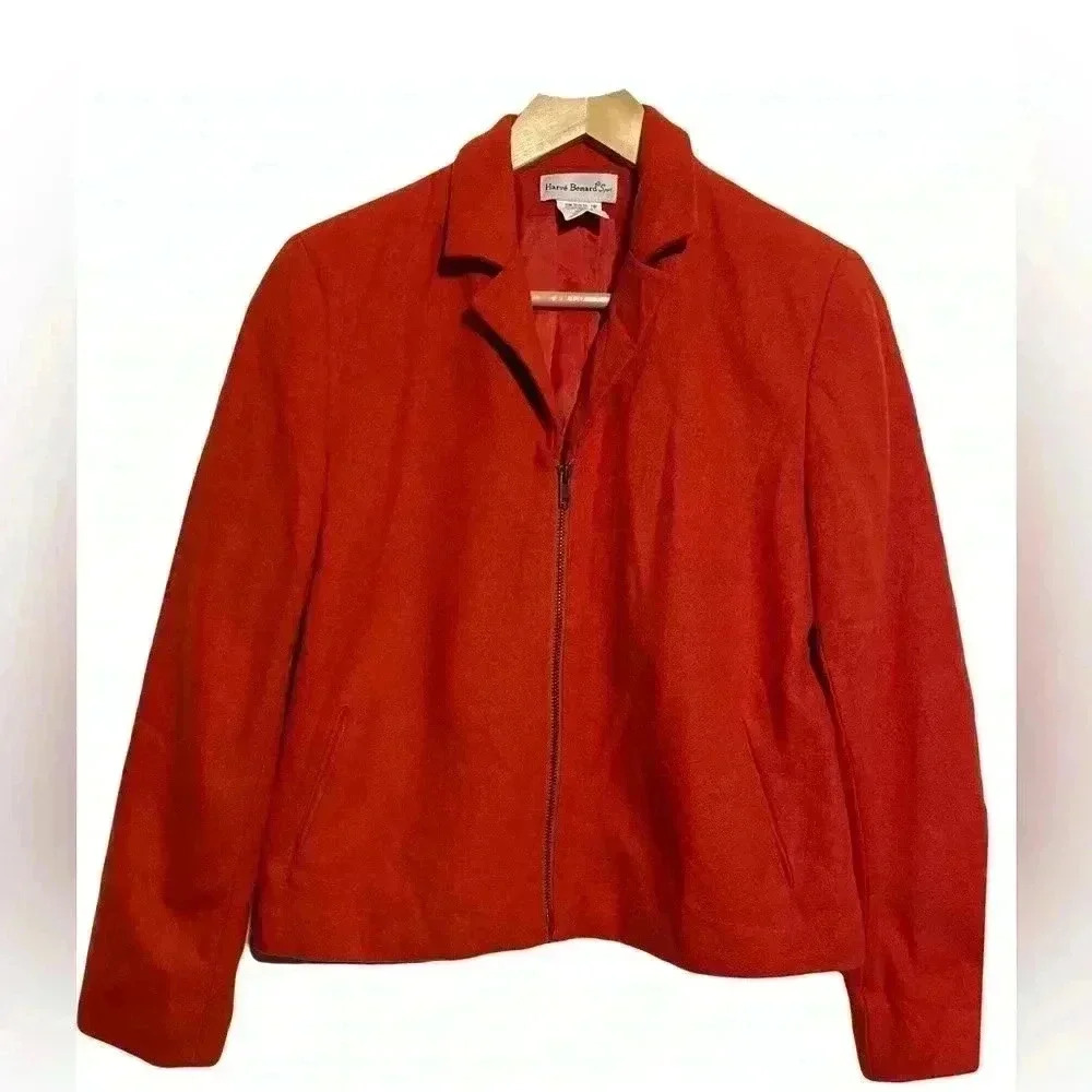 Harvé Benard Vintage Sport Wool Blend Zip-Front Jacket - Orange - Size 4